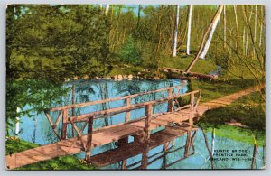 Ashland Wisconsin~Rustic Foot Bridge Over Lake~Prentice Park~Vintage Linen PC