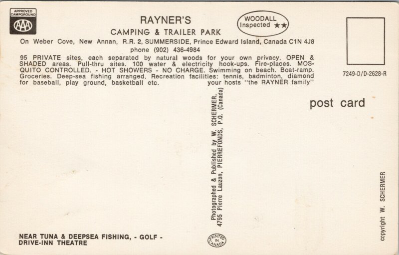 Rayner's Camping & Trailer Park Summerside PEI PE Red Trailer Postcard G13