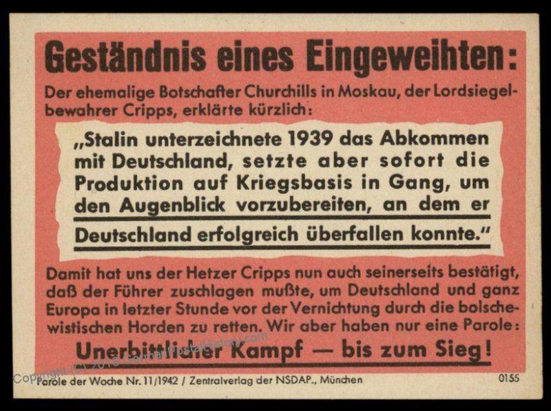 3rd Reich Germany Goebbels Parole der Woche Propaganda Plakat Sheetlet 87729