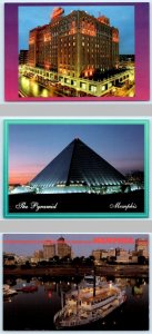 3 Postcards MEMPHIS, TN ~ Peabody Hotel THE PYRAMID Memphis Queen III 4x6