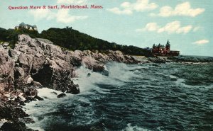 Vintage Postcard Question Mere And Surf Rocks Waves Marblehead Massachusetts MA