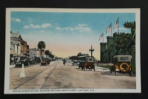 Mint Vintage 1920s Daytona FL Casino Burgoyne Beach Street Vintage Cars Postcard