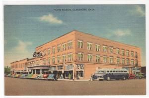 Hotel Mason Bus Cars Claremore Oklahoma linen postcard