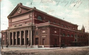 Vintage Postcard 1907 Symphony Concert Hall Orchestra Boston Massachusetts