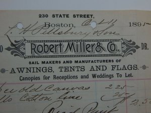 1895 Robert Miller & Co Awnings Tents Flags State St Boston MA Letterhead