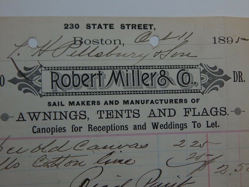 1895 Robert Miller & Co Awnings Tents Flags State St Boston MA Letterhead
