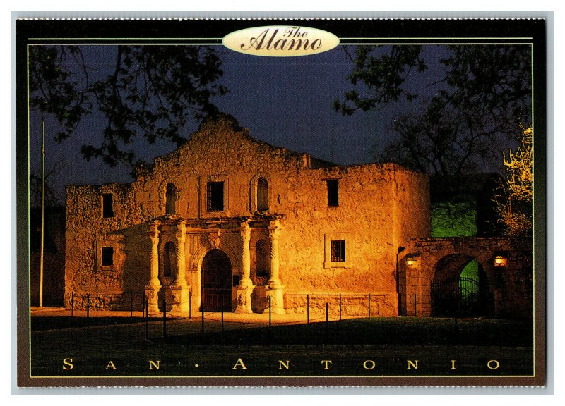 The Alamo Night View San Antonio Texas Vintage Postcard Continental View Card 