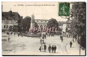 Troyes Old Postcard Train and child monument of & # 39Aube