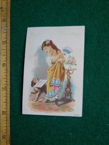 1870s-80s Edwin C Burt Fine Shoes Girl w/ Hand Fan Calendar Trade Card F33