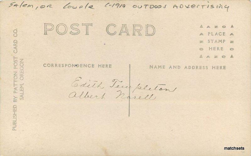 C-1910 SALEM OREGON Couple outdoor Advertising Patton Postcard RPPC 2224