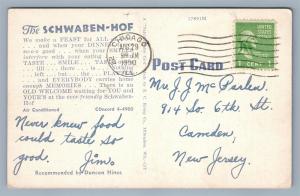 MILWAUKEE WI SCHWABEN-HOF GERMAN RESTAURANT 1950 VINTAGE POSTCARD 