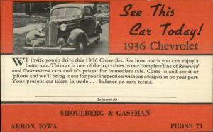 Akron IA Car Dealership Advertising 1936 Chevy Chevrolet Shoulber Gassman PC