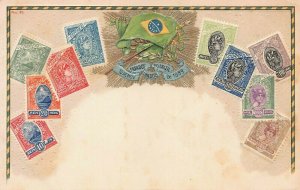 Brazil, Stamp Images on Early Embossed Postcard, Published by Ottmar Zieher