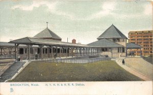 H61/ Brockton Massachusetts Postcard c1910 NYHH&H Railroad Depot Station