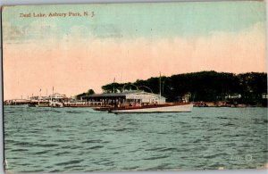 View of Boats, Marina, Deal Lake Asbury Park NJ c1910 Vintage Postcard T05