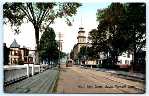 South Norwalk Connecticut Main Street Car Clock Tower Postcard