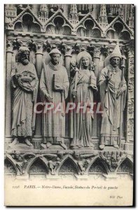 Old Postcard Paris Notre Dame Facade Statues From Left From Portal