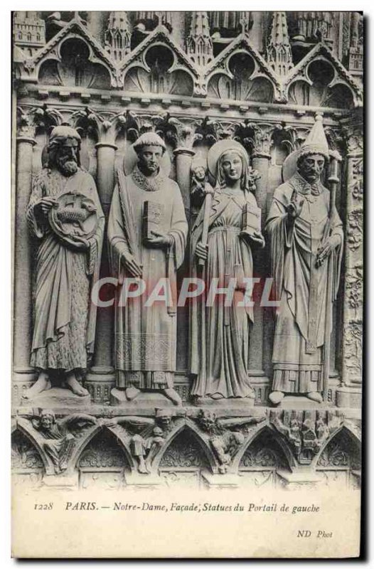 Old Postcard Paris Notre Dame Facade Statues From Left From Portal