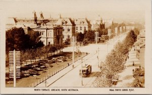 North Terrace Adelaide Australia Trolley Tram Valentine RPPC Postcard E77