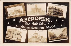 J33/ Aberdeen South Dakota Postcard RPPC c1910 6View CourtHouse School Main 180