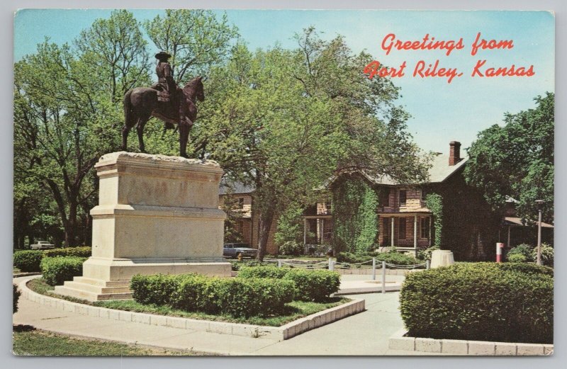 Fort Riley Kansas~Old Trooper Monument~Vintage Postcard 