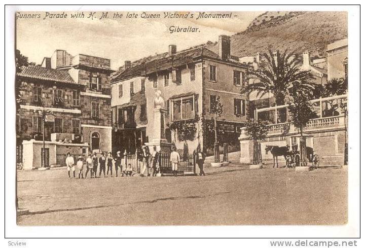 Gunners Parade With H. M. The Late Queen Victoria's Monument, Gibraltar, 1900...