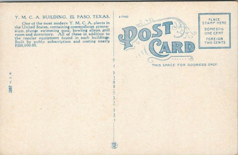 El Paso Texas~YMCA Building~Oregon & Missouri Streets Corner~c1910 Postcard