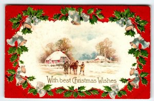 Christmas Postcard John Winsch Back Horses In Country Germany Vintage 1911