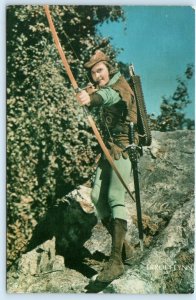 Movie Star ERROL FLYNN as ROBIN HOOD Bow & Arrow 1984 Repro 4x6 Postcard