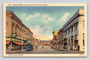 Pocatello Idaho Center Street - Drug Store Postcard 1941