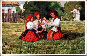 Czech Republic Traditional Clothing Umelecke Dopisnice Vintage Postcard 09.75