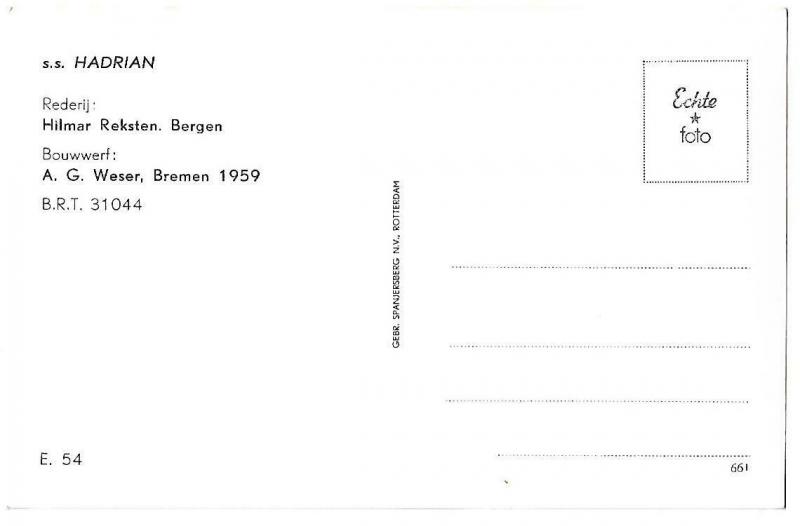 s.s. Hadrian Ship Nautica Real Photo Postcard 01.21