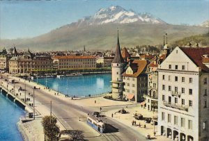 Switzerland Luzern Bahnhofbruecke und Pilatus 1965