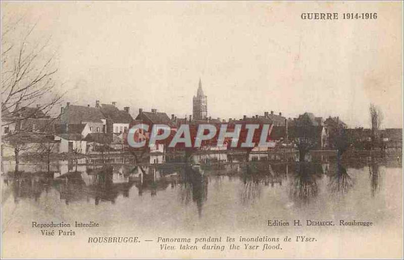 Old Postcard War of 1914 1916Rousbrugge Panorama during flooding of the Yser