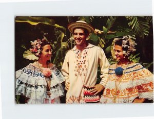 Postcard Ladies in Polleras and a Man in Montuno National Costumes Panama