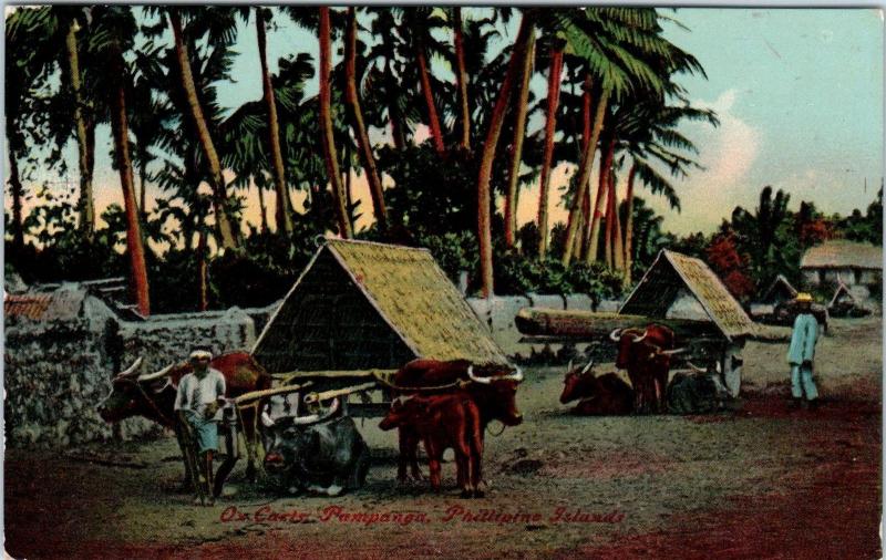 PAMPANGA, Philippines   OX CARTS at Pampanga   c1910s  Postcard