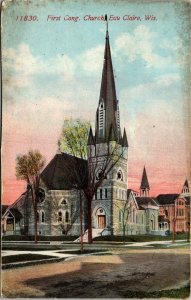 Postcard WIS Eau Claire First Congregational Church C. 1910 A7