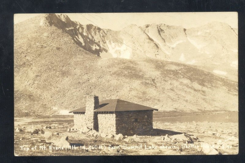 RPPC MT. EVANS COLORADO SHELTER HOUSE LAKE VINTAGE REAL PHOTO POSTCARD