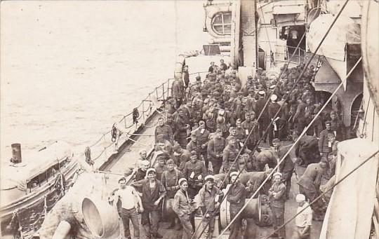 Military Soldiers On Troup Ship Real Photo