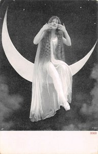 Woman Posing on Moon Backdrop Woman Posing on Moon Backdrop