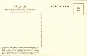 Perspective View Monticello Thomas Jefferson Charlottesville VA Postcard VTG UNP 