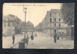 TORIGNE SU VIRE MANCHE FRANCE DOWNTOWN STREET SCENE 1910 VINTAGE POSTCARD