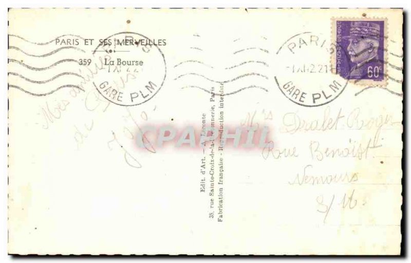 Old Postcard Paris Bourse and Merveillles