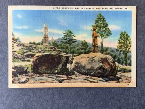 Little Round Top & The Warren Monument Gettysburg PA Linen Postcard H2032084225