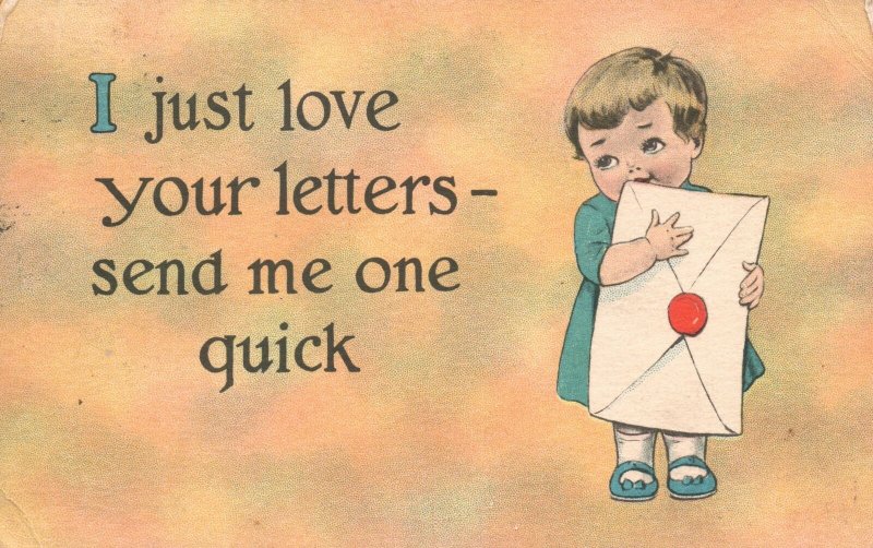 Vintage Postcard Just Love Your Letters Send Me One Quick Cute Girl Greetings 