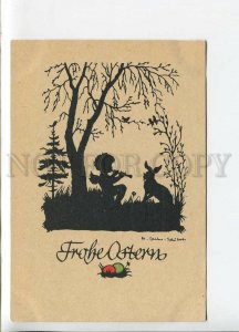 435607 Germany EASTER silhouette Sachs-Schubert Cupid HARE Vintage postcard