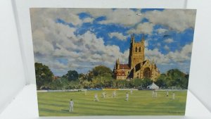 Worcester The County Cricket Ground & Cathedral Postcard Painting by Nick Upton