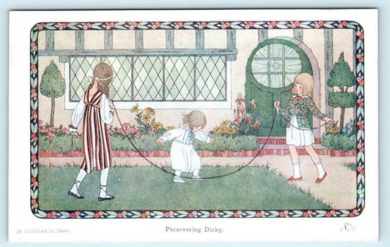 WILLEBEEK LE MAIR Artist Signed PERSEVERING DICKY The Children's Corner Postcard