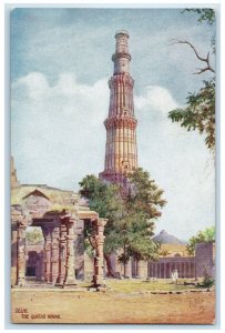 c1910 The Quatab Minar Delhi India Antique Oilette Tuck Art Postcard