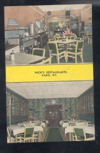 PARIS KENTUCKY NICK'S RESTAURANT INTERIOR LINEN VINTAGE ADVERTISING POSTCARD